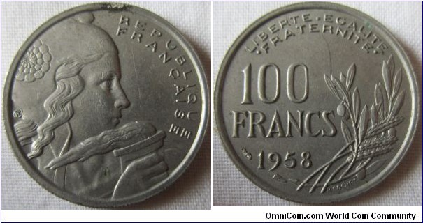 scarce 1958 100 franc, without the B
