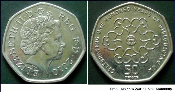 United Kingdom 50 pence.
2010, 100th Anniversary of Girl Guiding.
