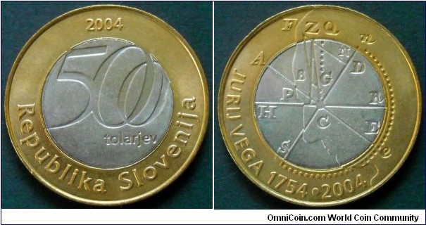 Slovenia 500 tolars.
2004, Jurij Vega. Bimetal.