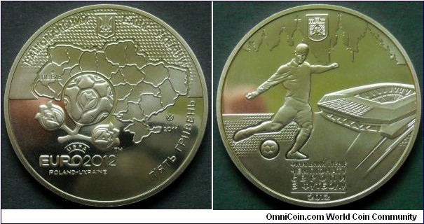 Ukraine 5 hryven.
2011, European Football Championship - Poland-Ukraine, Euro 2012 - Lviv.