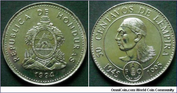 Honduras 50 centavos.
1994, F.A.O.
