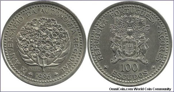 Azor Islands-Port 100 Escudos 1986-10th Anniversary of Regional Autonomy