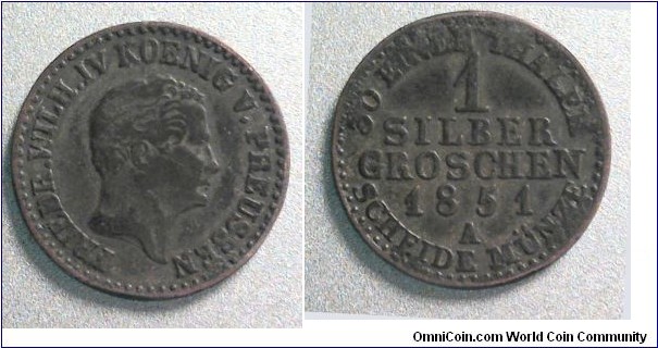 German States (Prussia)Frederick Wilhelm IV .222 Silver. Silber Groschen VF