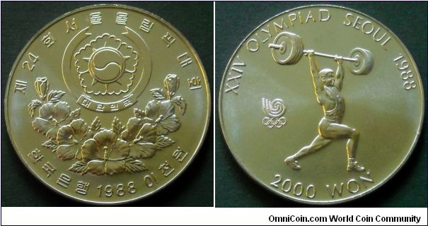 Republic of Korea (South Korea) 2000 won. 1988, XXIV Olympiad Seoul 1988 - Weight lifting.
