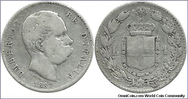 Italy-Kingdom 1 Lira 1887M