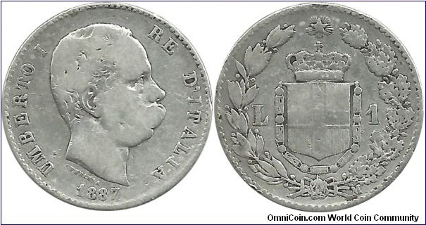 Italy-Kingdom 1 Lira 1887M