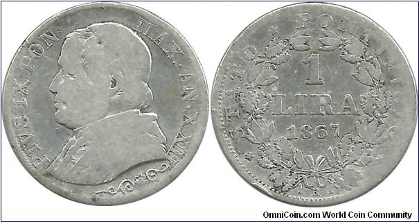 PapalState 1 Lira 1867XXII