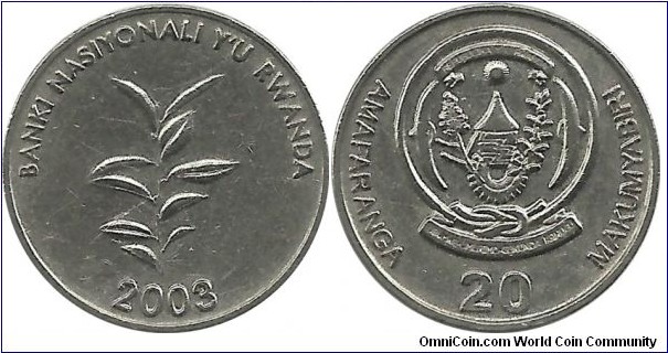 Rwanda 20 Francs 2003 (Bank Nasyonali)