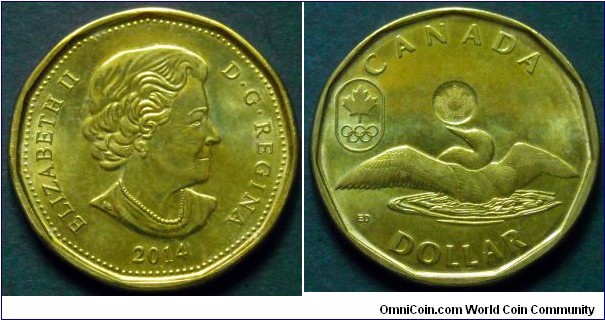 Canada 1 dollar.
2014, Sochi Olympics - Lucky Loonie.