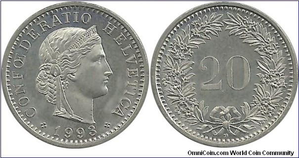 Switzerland 20 Rappen 1993B