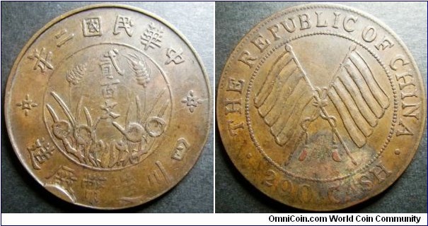 China Sichuan Province 1913 200 cash. Pretty big coin with a cud. Shame on the stain on reverse. Weight: 24.97g