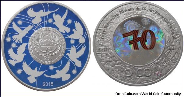 10 Som - 70 years of the great victory - 28.28 g 0.925 silver Proof (with hologram)-  mintage 1,000