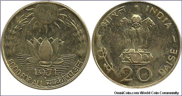 IndiaComm 20 Paise 1971(B)-FAO