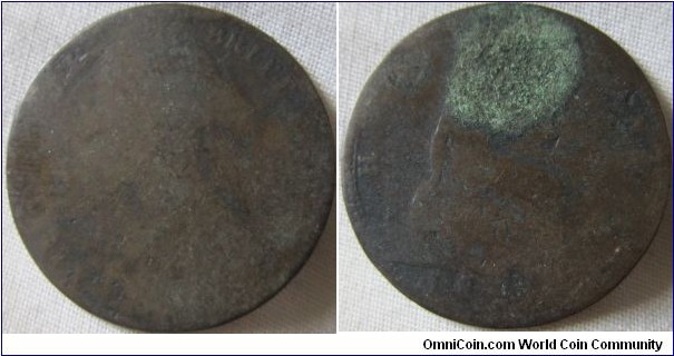 1860 beaded boarder halfpenny, very low grade