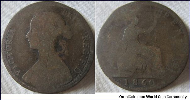 1860 beaded boarder halfpenny, fair