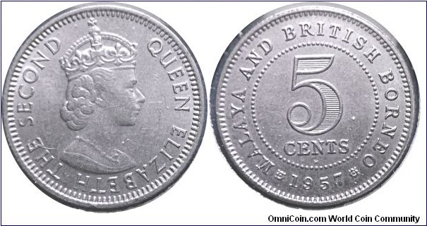 1957 H 5 cents Malaya nd Borneo BU