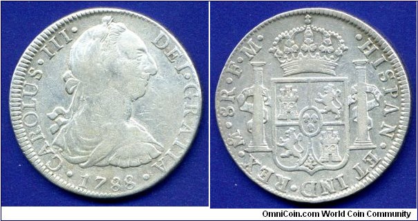 8 Real.
Carlos III (1760-1788).
Mexico mint - *FM* - Francisco Arance y Cobos, Mariano Rodrigues (1783-1807).


Ag896f. 27,064gr.