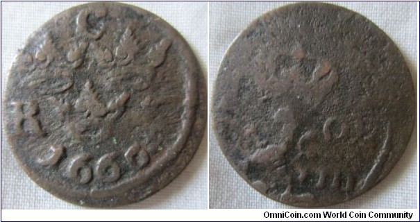 1666 1/6 ore, low grade, obverse off centre