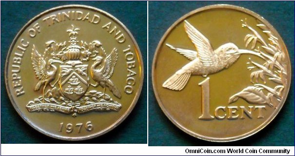 Trinidad and Tobago 1 cent. 1976, Proof from Franklin Mint.
Bronze. Weight; 1,95g. Diameter; 17,8mm. Mintage: 10.000 pieces.