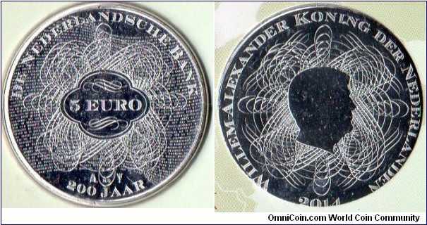 5 Euros 
200th Anniversary of the Netherlands Bank