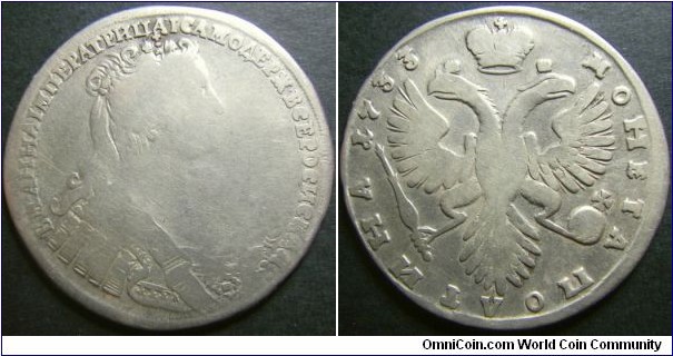 Russia 1733 poltina. A hard to find coin these days. In good fine condition. Weight: 11.90g