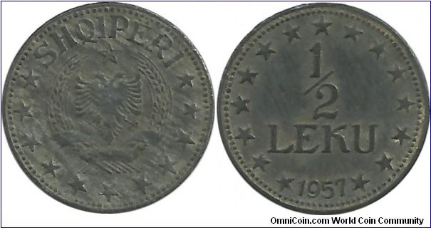 Albania ½ Leku 1957 (Zn)