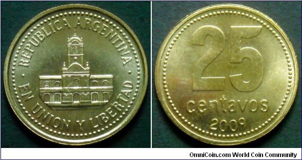 Argentina 25 centavos.
2009, Al-br.