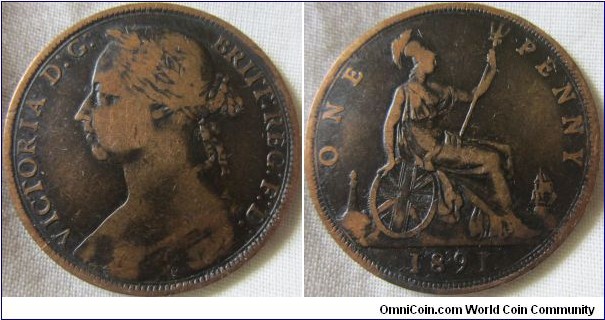 1891 penny, fair grade