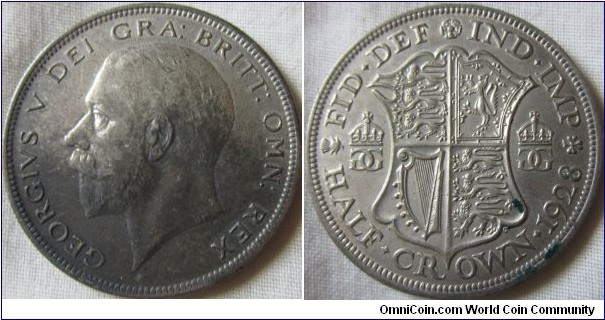 1928 halfpenny, EF details, damaged obverse