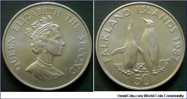 Falkland Islands 50 pence.
1987, World Wildlife Fund - King Penguins.