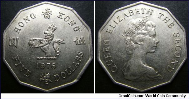 Hong Kong 1976 5 dollars. Interesting shape. Weight: 10.65g