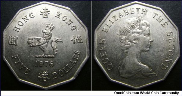 Hong Kong 1976 5 dollars. Interesting shape. Weight: 10.65g