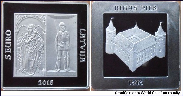 5 Euro - 500 years of the castle of Riga - 26 g 0.925 silver Proof - mintage 7,000