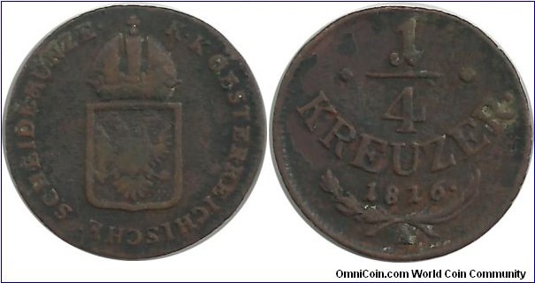 Austria ¼ Kreuzer 1816A