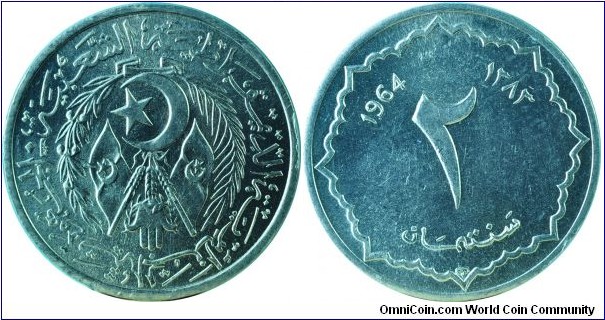 Algeria2Centimes-km95-(AH1383)1964