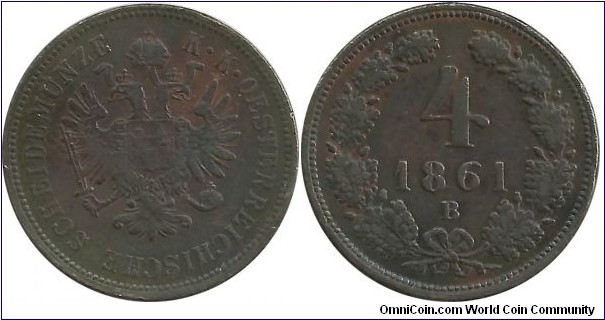 Austria 4 Kreuzer 1861B