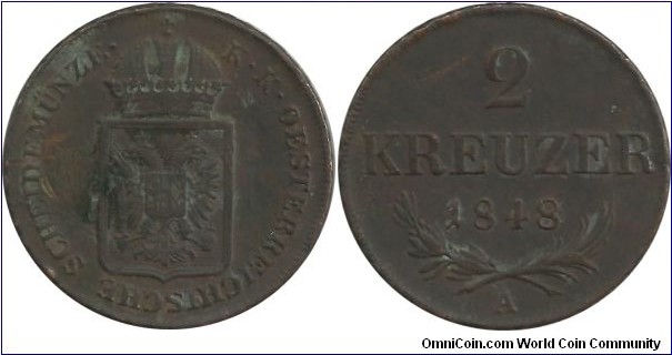 Austria 2 Kreuzer 1848A