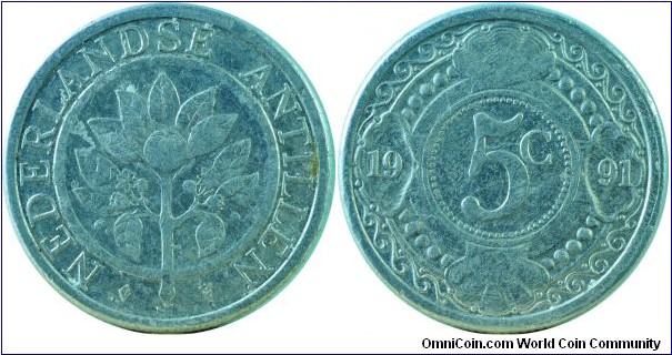 Netherlands Antilles5Cents-km33-1991