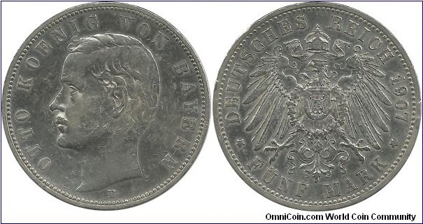 DeutschesReich-Bayern 5 Mark 1907D