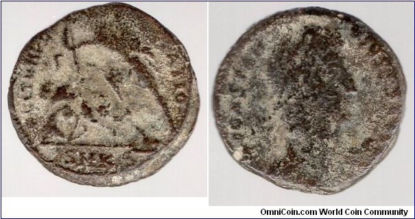 337-361ad Constantius II
Centenionalis
Dn Constantivs Pf Avg
Diad bust 
Fel Temp Repartio 
Soldier spearing fallen Horseman
SMK in exergue
Cyzicus mint  
Modern day Kapu Dagh, Turkey