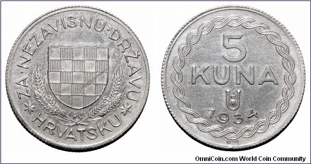 CROATIA (INDEPENDENT STATE)~5 Kuna 1934. Fantasy