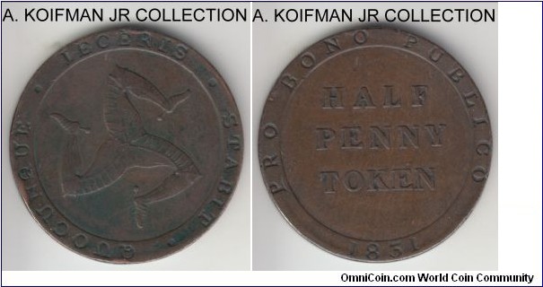IMT31B
KM-Tn21.1, 1831 Isle of Man half penny token; copper, plain edge; William Callister token coinage, very fine or so, good details.