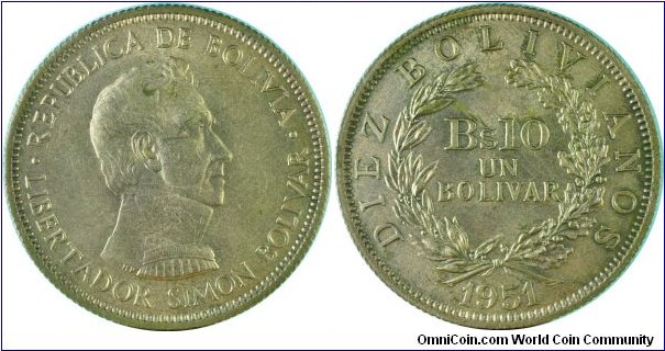 Bolivia10Bolivianos-km186-1951