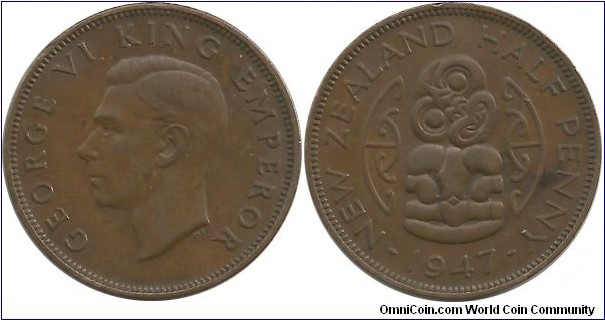 NewZealand ½ Penny 1947