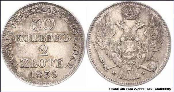 Silver 2Zlote/30kopeeks(MW)