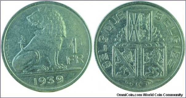 Belgium1Franc-Belgique-Belgie-km119-1939