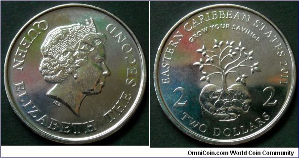 East Caribbean States 2 dollars. 2011, 10th Anniversary of Financial Information Month.