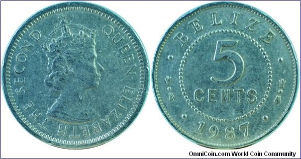 Belize(British)5Cents-km34a-1987