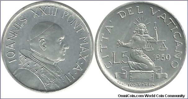 Vatican 5 Lire 1960