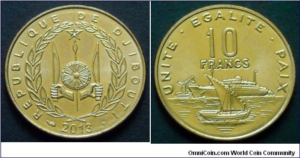 Djibouti 10 francs.
2013